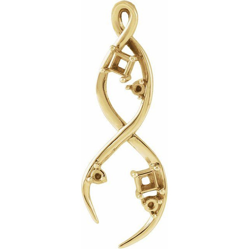 Accented Family Freeform Necklace or Pendant Mounting in 18 Karat Yellow Gold for Square Stone, 1 grams