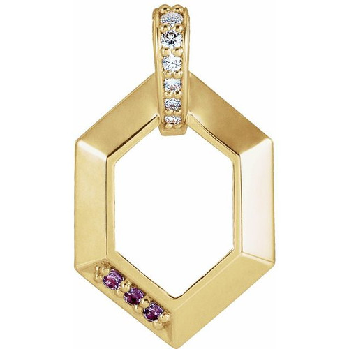 Family Geometric Necklace or Pendant Mounting in 10 Karat Yellow Gold for Round Stone, 1.96 grams