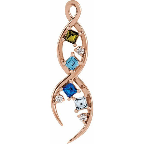 Accented Family Freeform Necklace or Pendant Mounting in 18 Karat Rose Gold for Square Stone, 1.18 grams