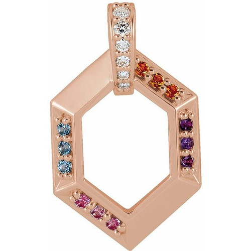 Family Geometric Necklace or Pendant Mounting in 18 Karat Rose Gold for Round Stone, 3.11 grams