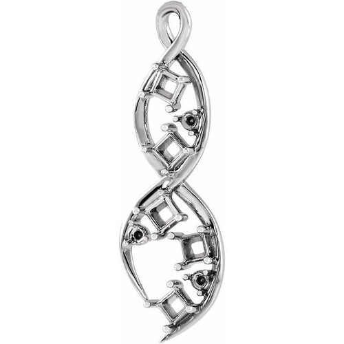 Accented Family Freeform Necklace or Pendant Mounting in 10 Karat White Gold for Square Stone, 0.91 grams