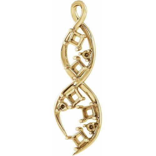 Accented Family Freeform Necklace or Pendant Mounting in 10 Karat Yellow Gold for Square Stone, 0.94 grams