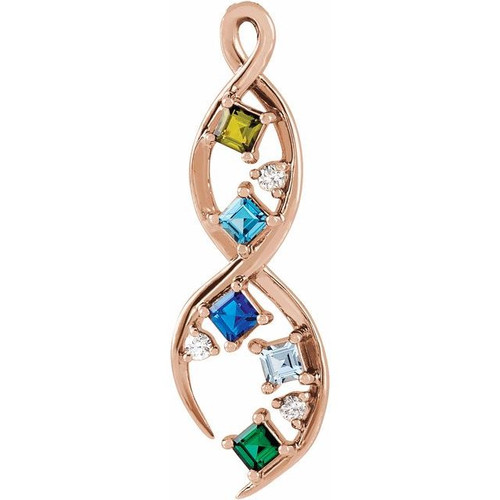 Accented Family Freeform Necklace or Pendant Mounting in 10 Karat Rose Gold for Square Stone, 0.94 grams