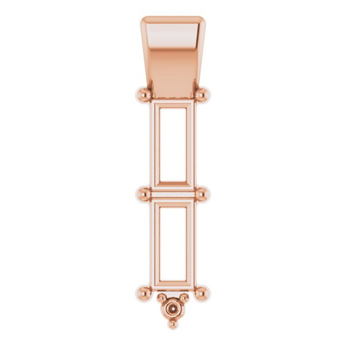 Bar Family Necklace or Pendant Mounting in 10 Karat Rose Gold for Straight baguette Stone, 0.35 grams