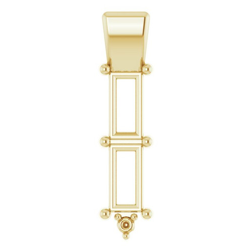 Bar Family Necklace or Pendant Mounting in 10 Karat Yellow Gold for Straight baguette Stone, 0.35 grams