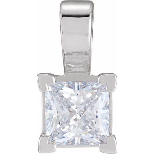 Square V Prong Solitaire Pendant Mounting in 10 Karat White Gold for Square Stone, 0.51 grams