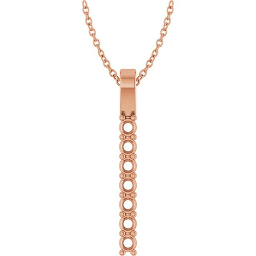 Family Bar Necklace or Pendant Mounting in 10 Karat Rose Gold for Round Stone, 1.06 grams
