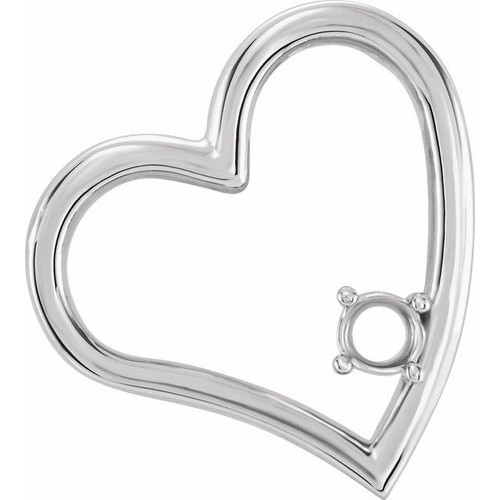 Family Heart Pendant Mounting in 18 Karat White Gold for Round Stone, 2 grams