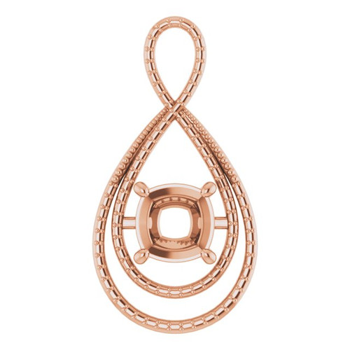 Infinity Inspired Accented Pendant Mounting in 18 Karat Rose Gold for Cushion Stone, 5.36 grams