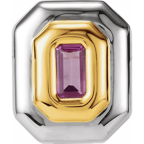 Back Set Solitaire Slide Pendant Mounting in 14 Karat White/Yellow Gold for Emerald cut Stone, 1.86 grams