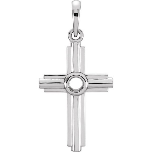 Cross Pendant Mounting in 14 Karat White Gold for Round Stone, 1.09 grams