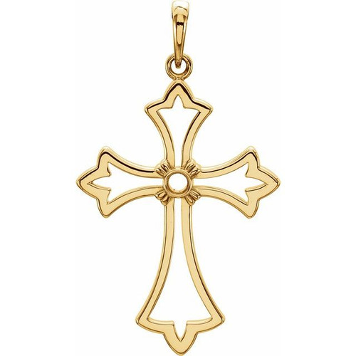 Cross Pendant Mounting in 14 Karat Yellow Gold for Round Stone, 1.97 grams
