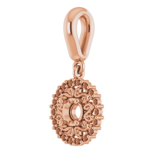 Vintage Inspired Halo Style Pendant Mounting in 10 Karat Rose Gold for Round Stone, 1.2 grams