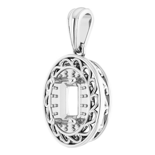 Halo Style Pendant Mounting in 10 Karat White Gold for Emerald Stone, 2.34 grams