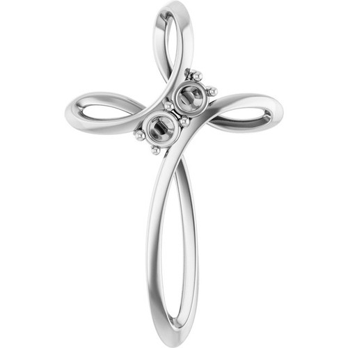 Family Cross Necklace or Pendant Mounting in Sterling Silver for Round Stone, 2.13 grams