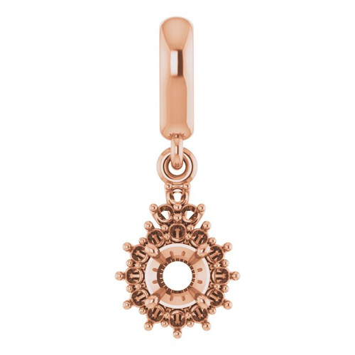 Halo Style Pendant Mounting in 10 Karat Rose Gold for Round Stone, 0.96 grams
