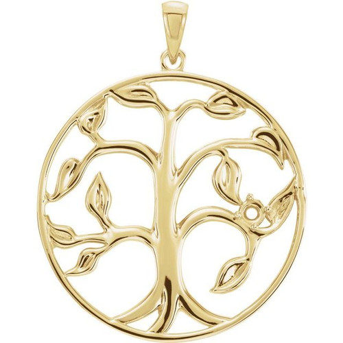 Family Tree Necklace or Pendant Mounting in 10 Karat Yellow Gold for Round Stone, 5.74 grams