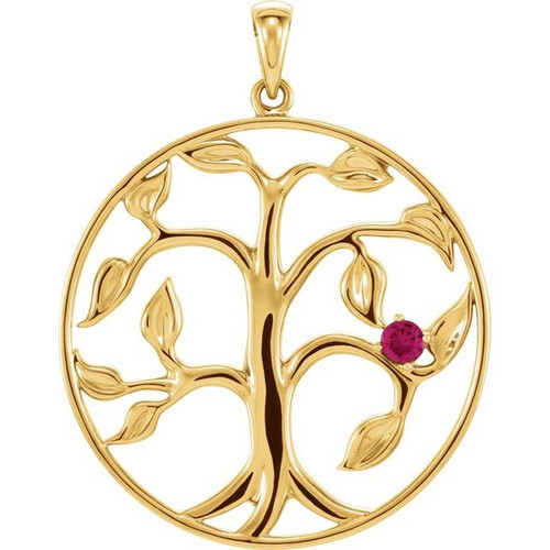 Family Tree Necklace or Pendant Mounting in 10 Karat Yellow Gold for Round Stone, 5.74 grams