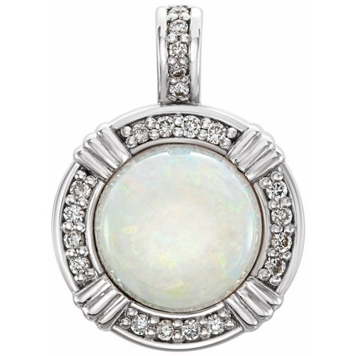 Cabochon Pendant Mounting in 14 Karat White Gold for Round Stone, 2.08 grams