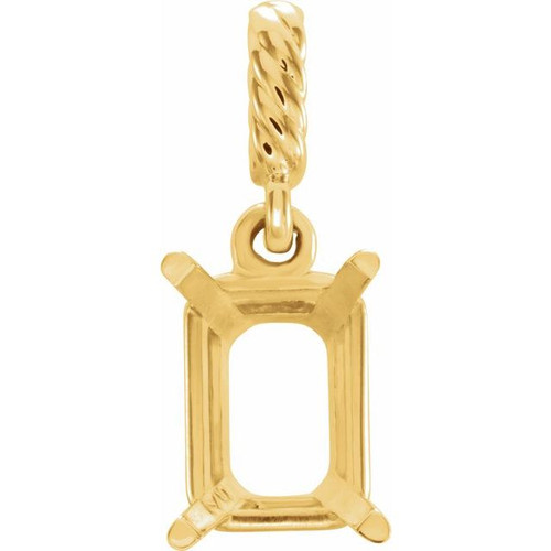 Emerald Solitaire Pendant with Rope Bail Mounting in 14 Karat Yellow Gold for Emerald Stone, 0.59 grams