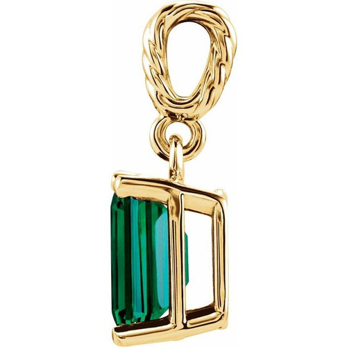 Emerald Solitaire Pendant with Rope Bail Mounting in 14 Karat Yellow Gold for Emerald Stone, 0.59 grams