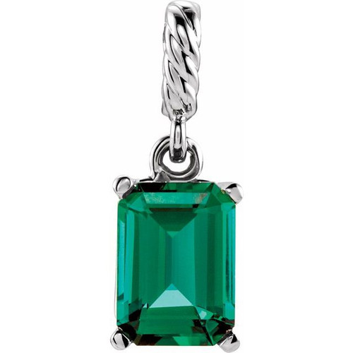 Emerald Solitaire Pendant with Rope Bail Mounting in Sterling Silver for Emerald Stone, 0.47 grams