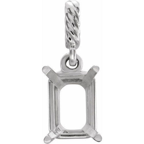 Emerald Solitaire Pendant with Rope Bail Mounting in 14 Karat White Gold for Emerald Stone, 0.58 grams