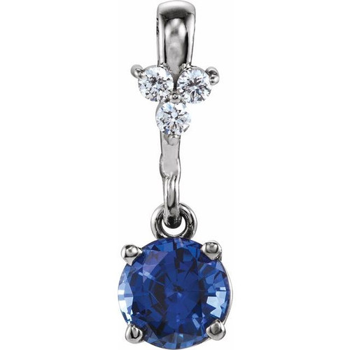 Trio Accented Pendant Mounting in 14 Karat White Gold for Round Stone, 0.5 grams