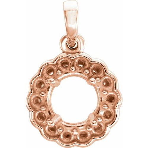 Halo Style Pendant Mounting in 14 Karat Rose Gold for Round Stone, 0.75 grams