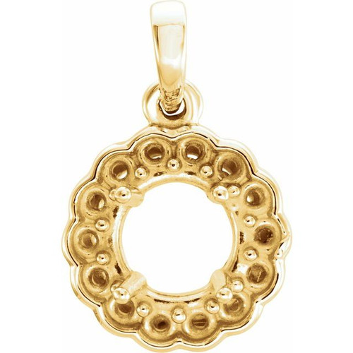 Halo Style Pendant Mounting in 14 Karat Yellow Gold for Round Stone, 0.75 grams