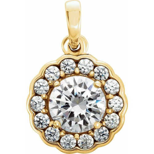 Halo Style Pendant Mounting in 14 Karat Yellow Gold for Round Stone, 0.75 grams
