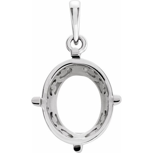 Oval 4 Prong Scroll Design Pendant Mounting in Sterling Silver for Oval Stone, 1.19 grams