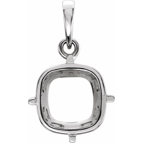Cushion 4 Prong Scroll Pendant Mounting in 14 Karat White Gold for Cushion Stone, 1.09 grams