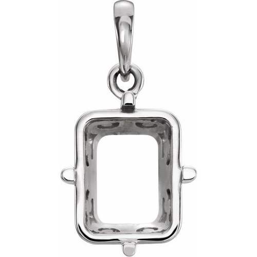 Emerald 4 Prong Pendant Mounting in Sterling Silver for Emerald Stone, 1.23 grams