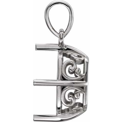 Cushion 4 Prong Pendant Mounting in 14 Karat White Gold for Cushion Stone, 1.42 grams
