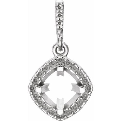 Halo Style Pendant Mounting in 14 Karat White Gold for Cushion Stone, 1.27 grams