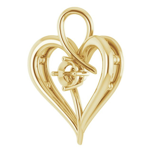 Heart Pendant Mounting in 14 Karat Yellow Gold for Round Stone, 2.42 grams