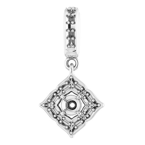 Halo Style Clover Pendant Mounting in 14 Karat White Gold for Round Stone, 1.33 grams