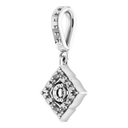 Halo Style Clover Pendant Mounting in 14 Karat White Gold for Round Stone, 1.33 grams