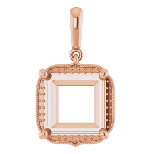 Halo Style Pendant Mounting in 18 Karat Rose Gold for Square Stone, 5.07 grams