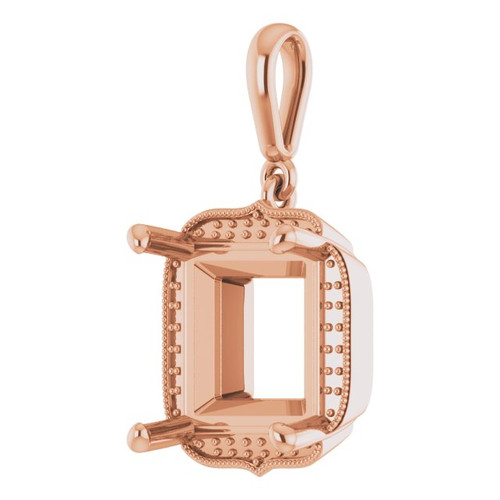 Halo Style Pendant Mounting in 18 Karat Rose Gold for Square Stone, 5.07 grams