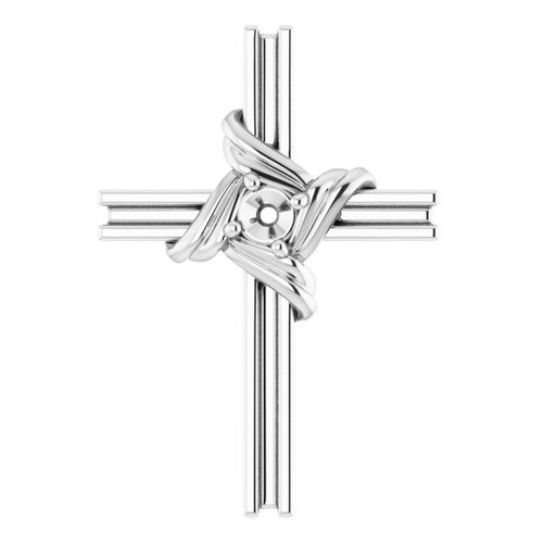Accented Cross Pendant Mounting in Sterling Silver for Round Stone, 1.04 grams