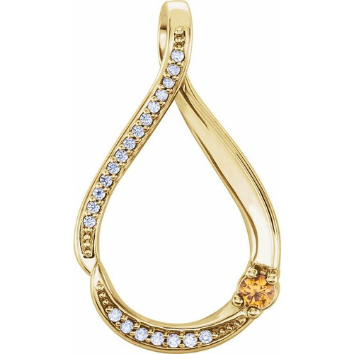 Accented Family Necklace or Pendant Mounting in 14 Karat Yellow Gold for Round Stone, 2.28 grams