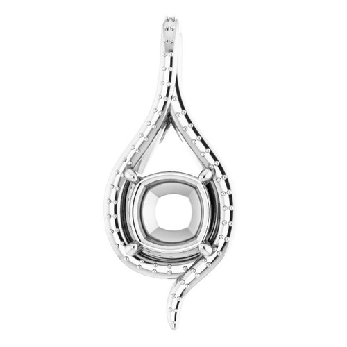 Accented Pendant Mounting in 18 Karat White Gold for Cushion Stone, 3.52 grams