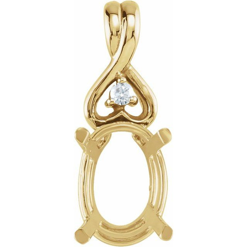 Oval 4 Prong Accented Pendant Mounting in 14 Karat Yellow Gold for Oval Stone, 1.17 grams