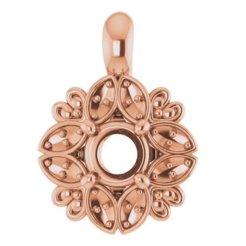 Halo Style Pendant Mounting in 10 Karat Rose Gold for Round Stone, 1.36 grams