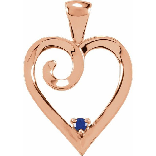 Family Heart Pendant Mounting in 14 Karat Rose Gold for Round Stone, 3.12 grams