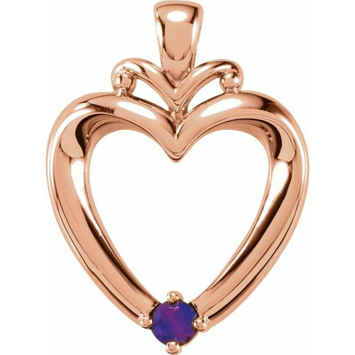 Family Heart Pendant Mounting in 14 Karat Rose Gold for Round Stone, 3.25 grams
