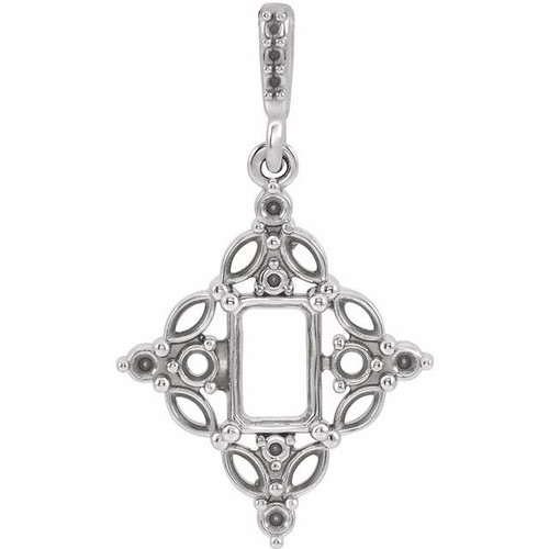 Halo Style Necklace or Pendant Mounting in Sterling Silver for Emerald Stone, 1.08 grams