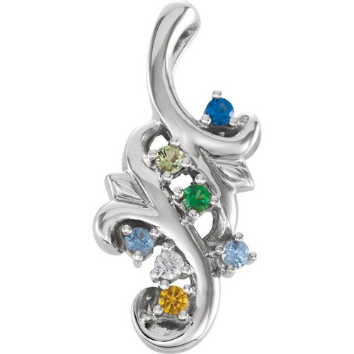 Family Floral Pendant Mounting in 14 Karat White Gold for Round Stone, 4.79 grams